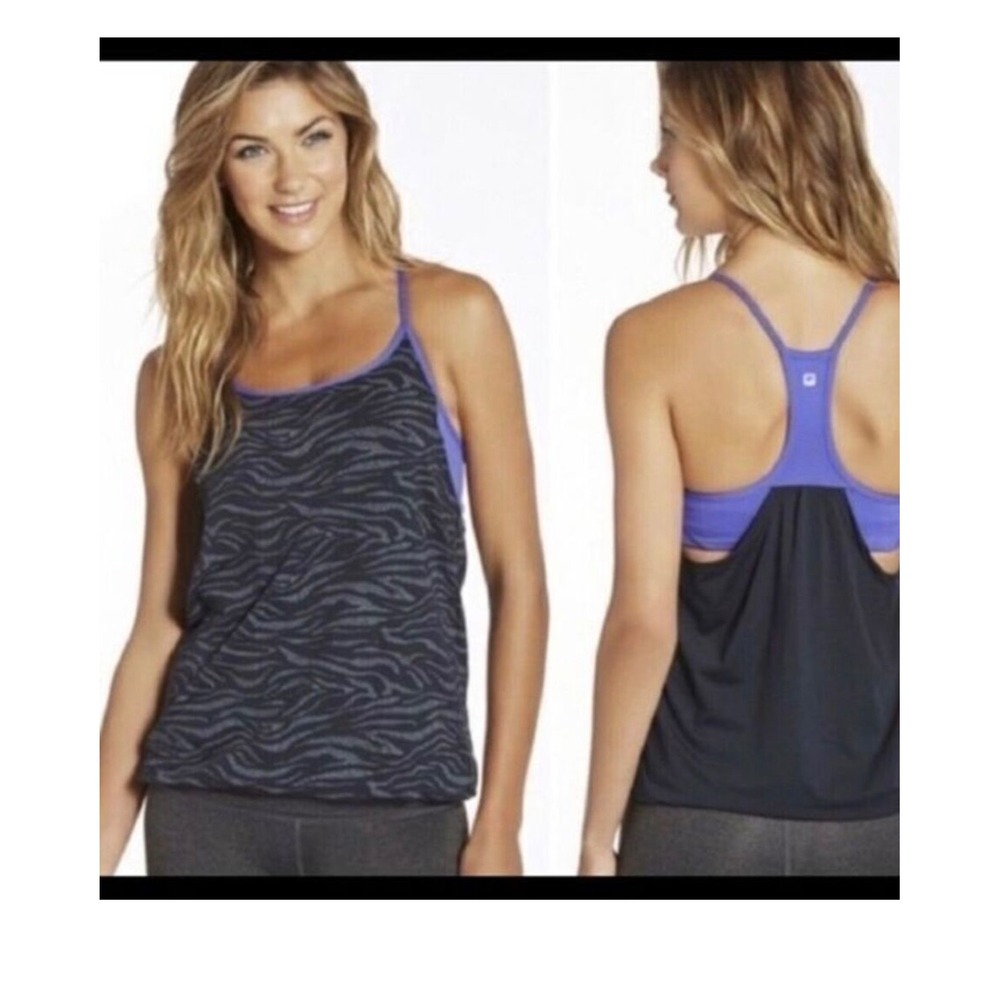 Fabletics Layered Mesh‎ Tank Top Zebra Print Bra Indie Grunge Athleisure Yoga